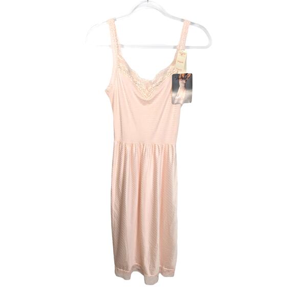 Vintage Vanity Fair Bright Lines Full Slip Sea Pearl Stripe Pink Lace 36 New - Picture 1 of 9
